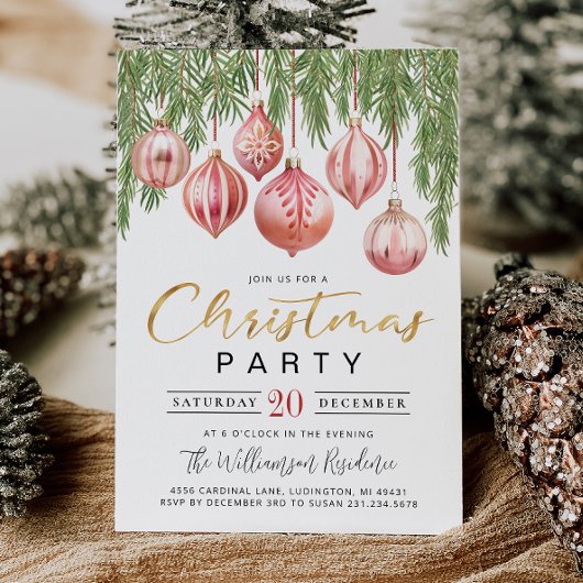 Modern Retro Pink Christmas Party Invitation