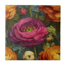 Modern Retro Ranunculus Tiles For Cooking Space Tegeltje