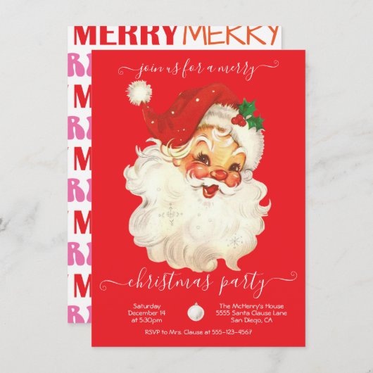 Modern Retro Santa Merry-kerstfeest Kaart (Voorkant / Achterkant)