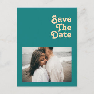 Modern Retro Teal Foto Save The Date Uitnodiging Briefkaart