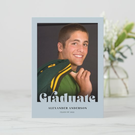 Modern Retro Text Blue Afstuderen Kaart (Staand voorkant)