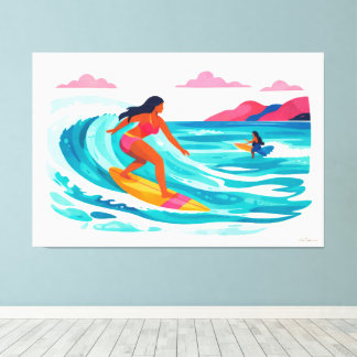 Modern retro tropical surf 02 canvas afdruk