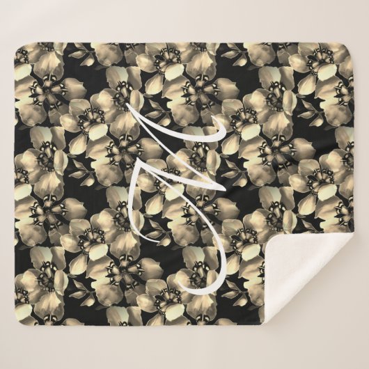 Modern Retro Victoriaans Floral Pattern Monogram Sherpa Deken (Voorkant (horizontaal))