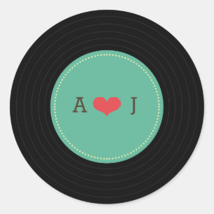 Modern Retro Vinyl Record Wedding Ronde Sticker