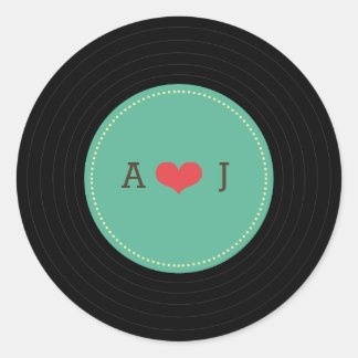 Modern Retro Vinyl Record Wedding Ronde Sticker