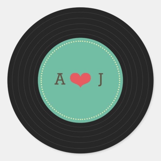 Modern Retro Vinyl Record Wedding Ronde Sticker (Voorkant)
