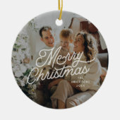 Modern Retro Vrolijk Kerstfeest Foto vet script Keramisch Ornament (Voorkant)