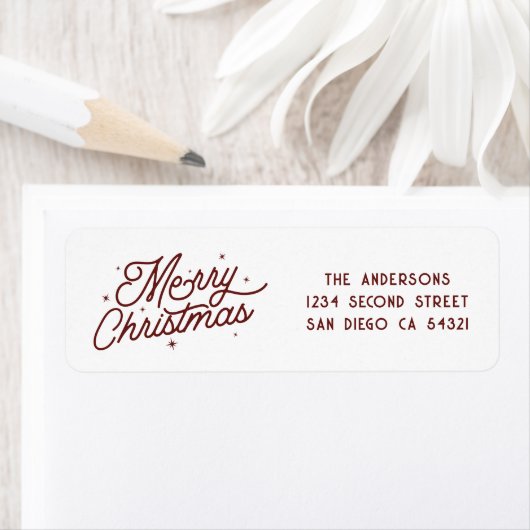 Modern Retro vrolijk kerstscript | Cherry Red Etiket (Insitu)