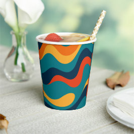 Modern Retro Wavy Abstract Pattern  Papieren Bekers
