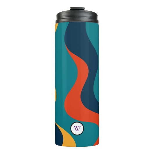 Modern Retro Wavy Abstract Pattern  Thermosbeker (Voorkant)