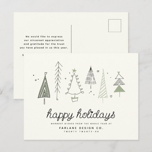 Modern Retro Whimsical Little Tree Business Logo Feestdagenkaart (Voorkant / Achterkant)