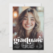 Modern Retro Zwart Wit 4 Foto Afstuderen Kaart (Voorkant)