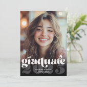 Modern Retro Zwart Wit 4 Foto Afstuderen Kaart (Staand voorkant)