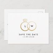 Modern Ring Monogram Eenvoudig De datum opslaan Briefkaart (Voorkant / Achterkant)
