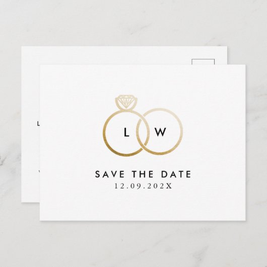 Modern Ring Monogram Eenvoudig De datum opslaan Briefkaart (Voorkant / Achterkant)