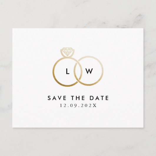 Modern Ring Monogram Eenvoudig De datum opslaan Briefkaart (Voorkant)