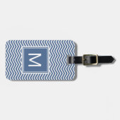 Modern Riverside Blue Chevrons en Monogram Bagagelabel (Voorkant horizontaal)