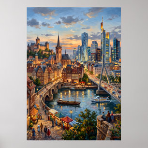 Modern Rivier Stad Silhouet Poster