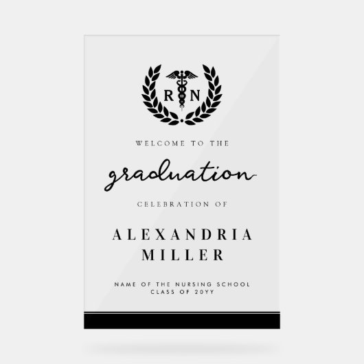 Modern RN Nursing School Afstuderen Welkomstbord Acryl Bord (Voorkant)