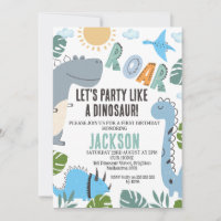 Modern Roar Dinosaurus Party 1e Verjaardag Uitnodi