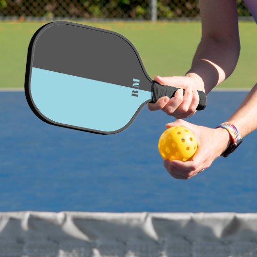 Modern Robin Egg Blu And Gray Monogram Custom Pickleball Paddle (Insitu)