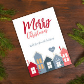 Modern Rode Stof Blauw Kerstman Dorp Vrolijk Kerst Feestdagenkaart