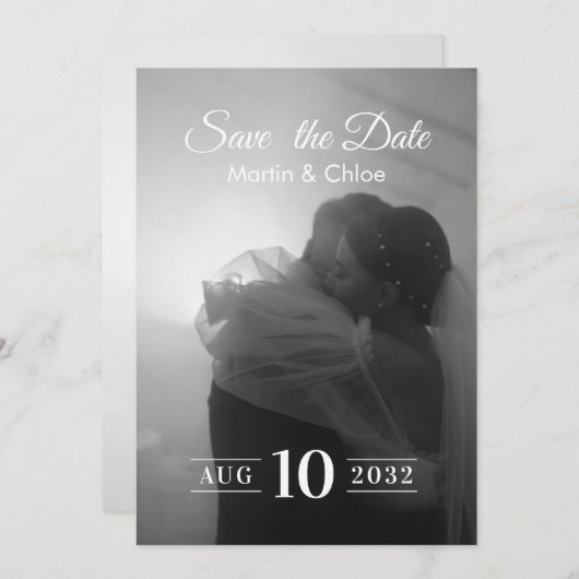 Modern Romantic Black and White Photo Wedding Kaart (Voorkant / Achterkant)