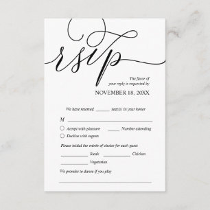 Modern Romantic, Black, Wedding Dinner RSVP Informatiekaartje