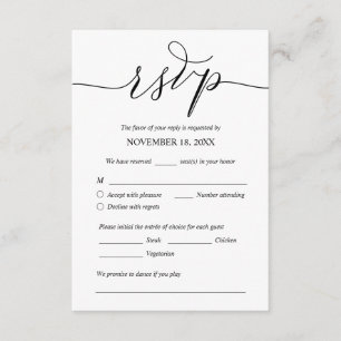 Modern Romantic, Black, Wedding Dinner RSVP Informatiekaartje