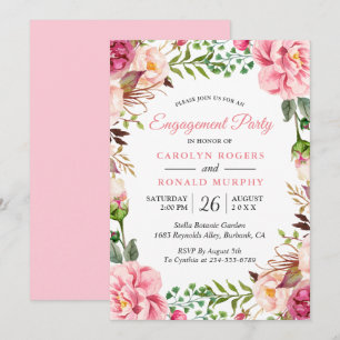 Modern Romantic Blush Pink Floral Engagement Party Kaart