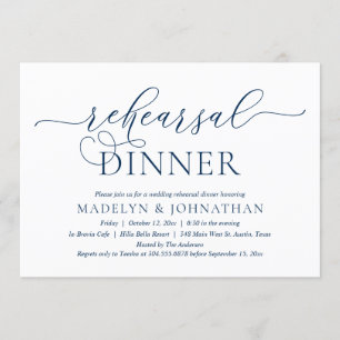 Modern Romantic, Classy Navy Blue Rehearsal Dinner Kaart