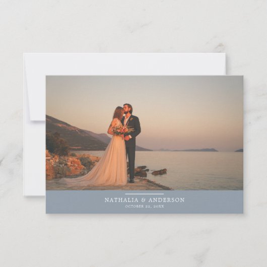 Modern Romantic Dusty Blue Photo Wedding Bedankkaart (Voorkant)