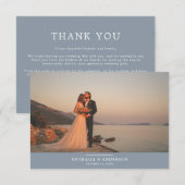 Modern Romantic Dusty Blue Photo Wedding Bedankkaart (Voorkant / Achterkant)