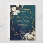 Modern Romantic Floral Gold Wreath Wedding Kaart (Voorkant)