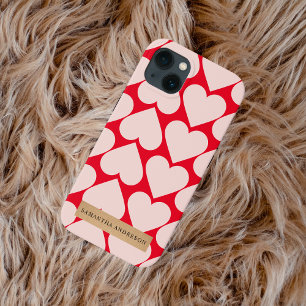 Modern Romantic Red & Roze Hearts Patroon iPhone 13 Hoesje