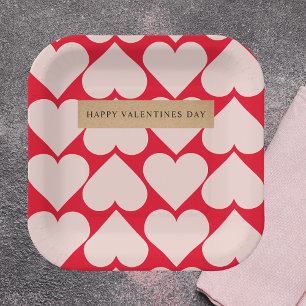 Modern Romantic Red & Roze Hearts Patroon Papieren Bordje