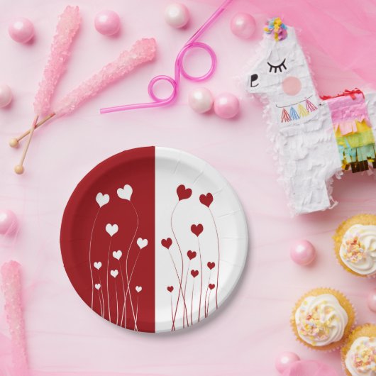 Modern Romantic Red White Love Hearts Papieren Bordje (Feest)
