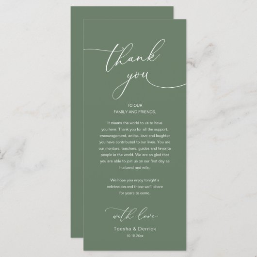 Modern Romantic Wedding Reception Thank You Card Programma (Voorkant / Achterkant)