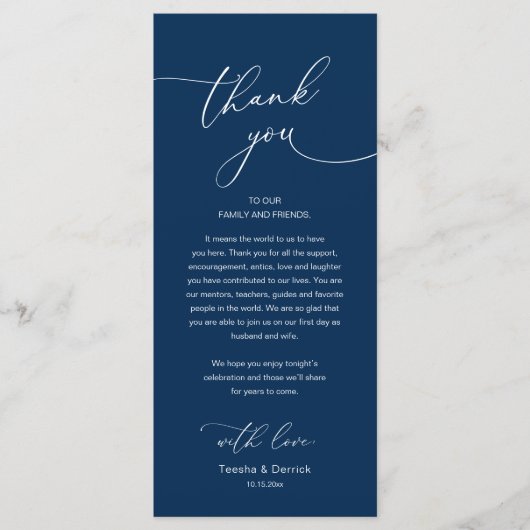 Modern Romantic Wedding Reception Thank You Card Programma (Voorkant)