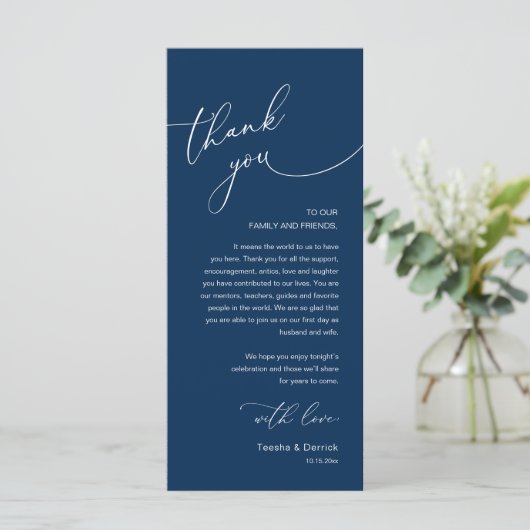 Modern Romantic Wedding Reception Thank You Card Programma (Staand voorkant)