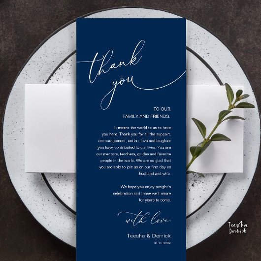 Modern Romantic Wedding Reception Thank You Card Programma