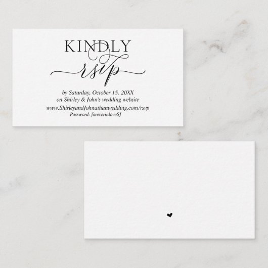 Modern Romantic, zwart script, online RSVP-website Informatiekaartje (Voorkant / Achterkant)