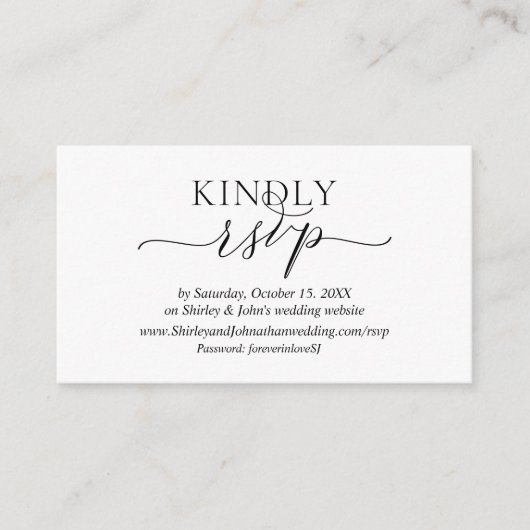 Modern Romantic, zwart script, online website RSVP Informatiekaartje (Voorkant)