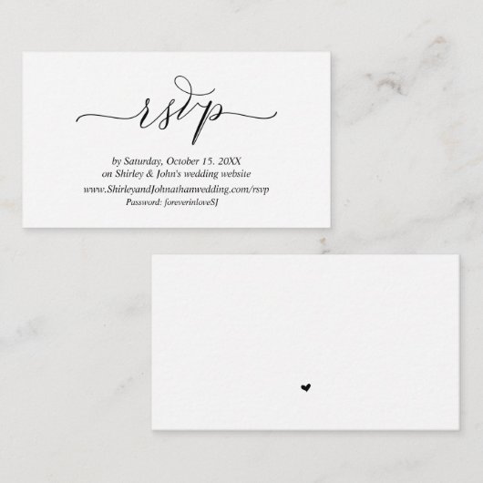 Modern Romantic, zwart script, online website RSVP Informatiekaartje (Voorkant / Achterkant)