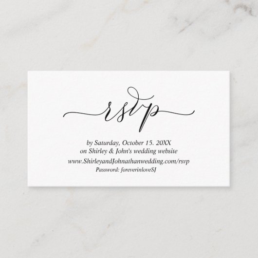 Modern Romantic, zwart script, online website RSVP Informatiekaartje (Voorkant)