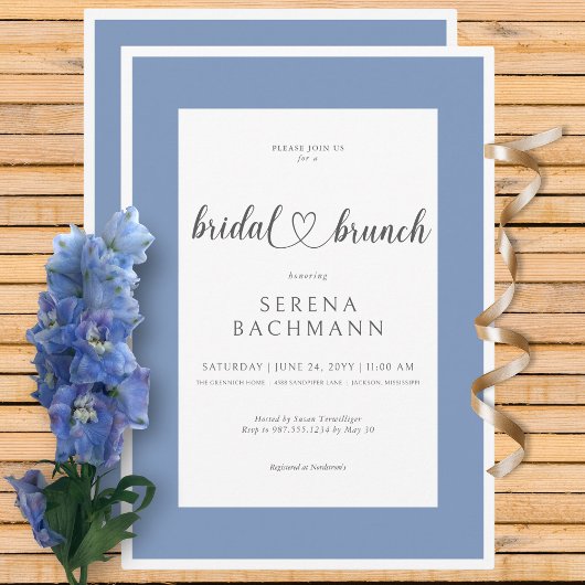 Modern Romantisch Blauw & Wit Bruids Brunch Kaart