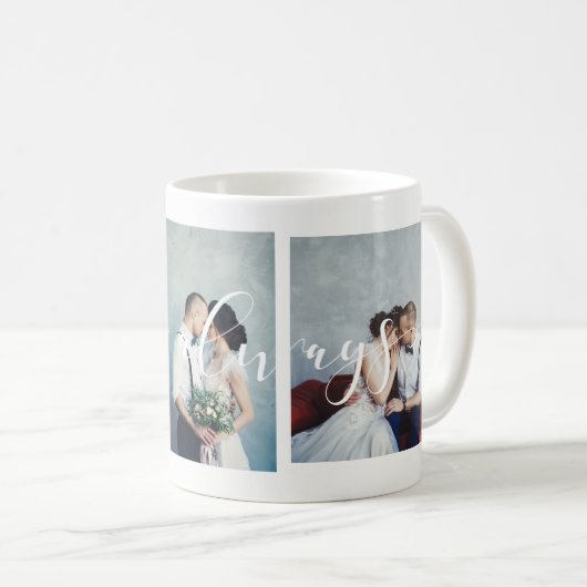 Modern romantisch | Liefde altijd script drie foto Koffiemok (Voorkant rechts)