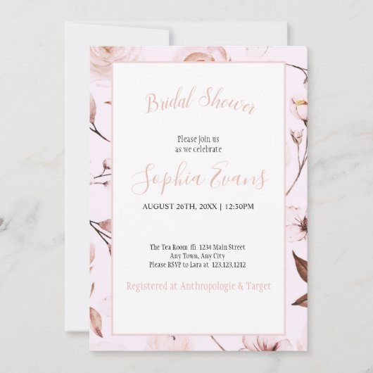 Modern Romantisch Roos en Floral Vrijgezellenfeest Kaart (Voorkant)