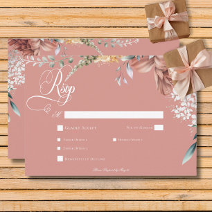 Modern Romantisch Roze Tuin Bloemen Bruiloft Diner RSVP Kaartje