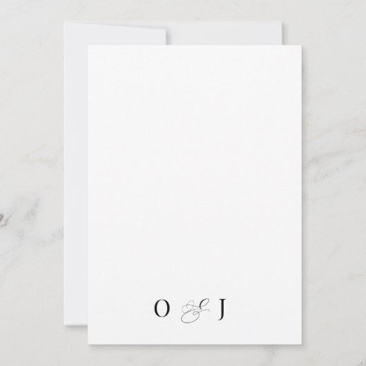 Modern Romantisch Schrift Zwart Wit Initiaal Trouw Kaart (Achterkant)
